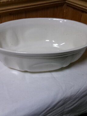 Vtg MCM Haeger Pottery USA 11 in serving bowl oval Ivory Never used #3929